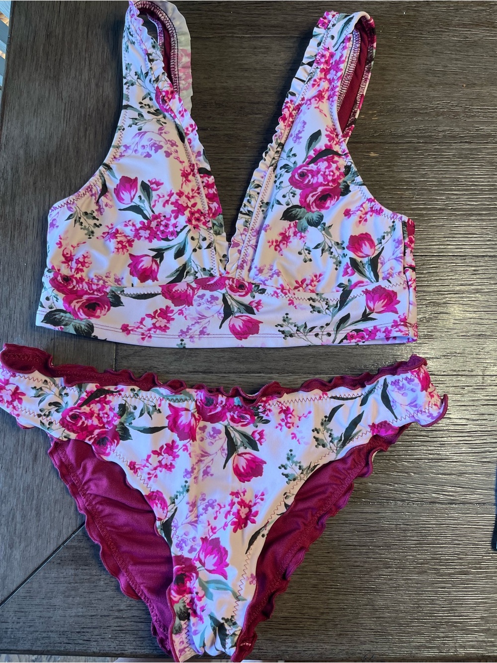 Mossimo Supply Co. Pink Floral Ruffle Bikini Set